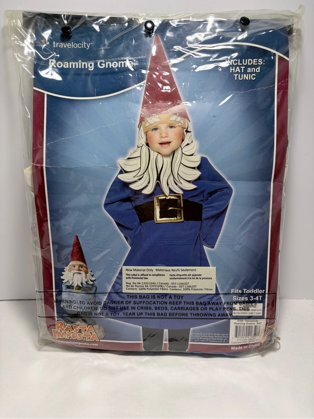 Travelocity Roaming Gnome Halloween Costume- Blue Tunic & Red Pointed Hat